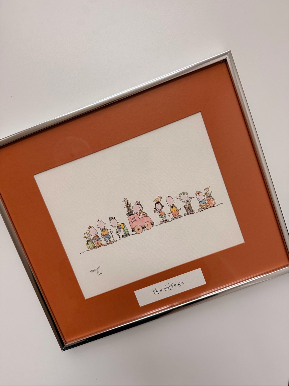 Vintage 1974 Bill Eagan The Golfers Signed Drawing Framed Art Mid Century Gift